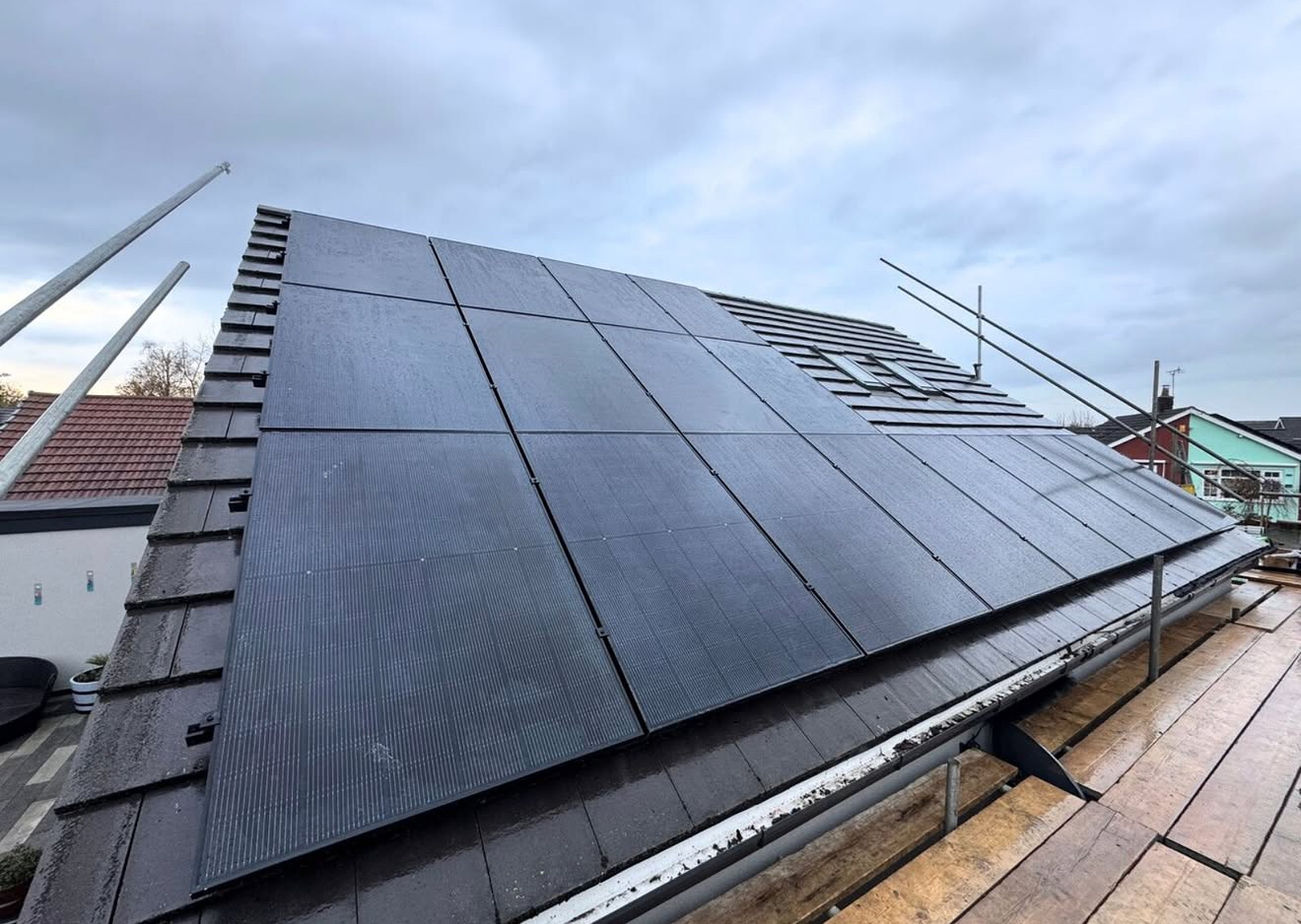 Large domestic roof covered with solar panels